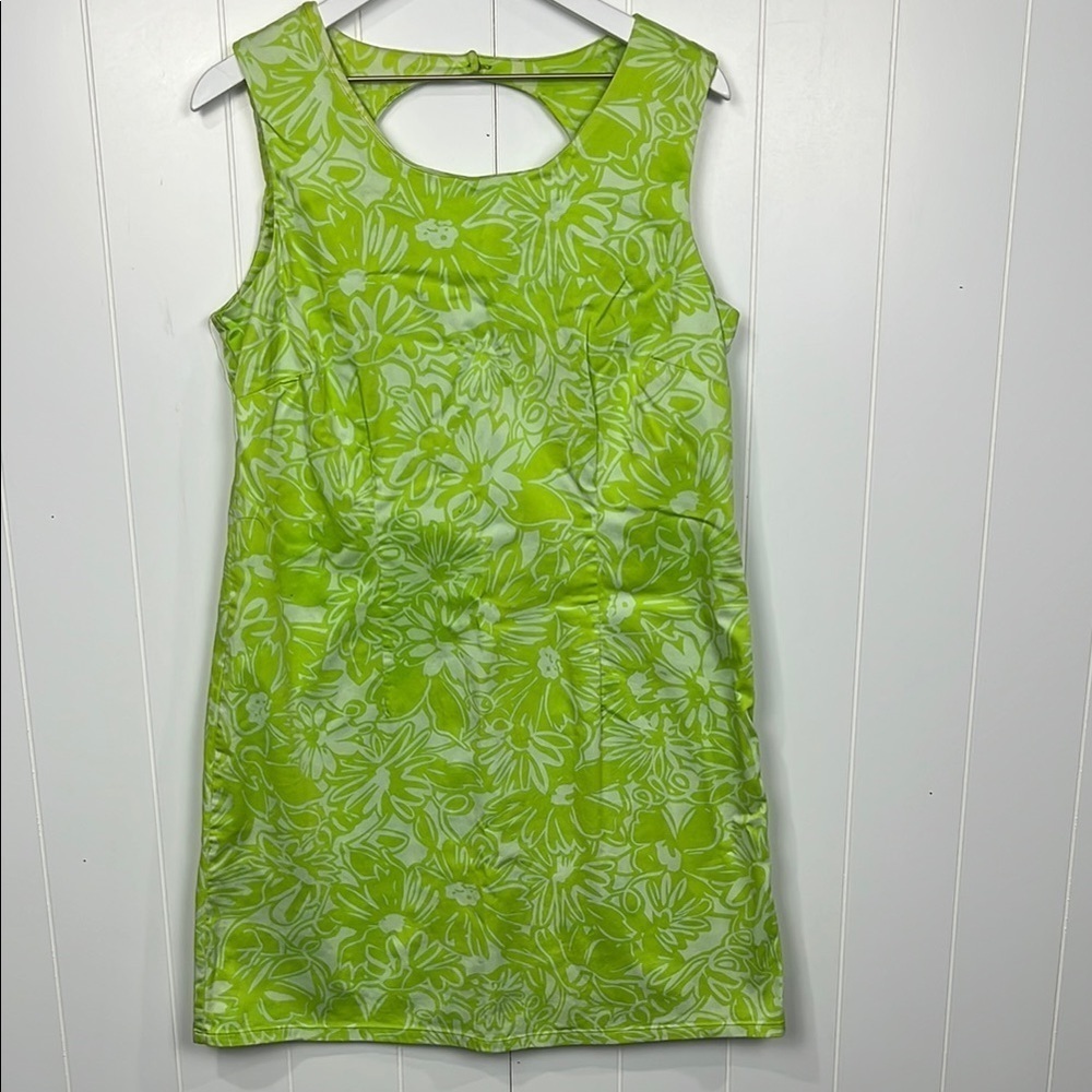 Faded Glory Lime Green Floral Sleeveless Shift Dress